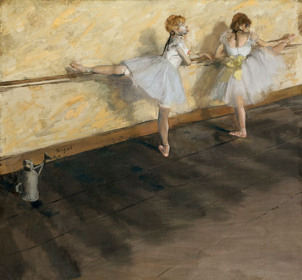 Dancers Practicing at the Barre (1877) painting in high resolution by Edgar Degas. Original from The MET Museum. Digitally…