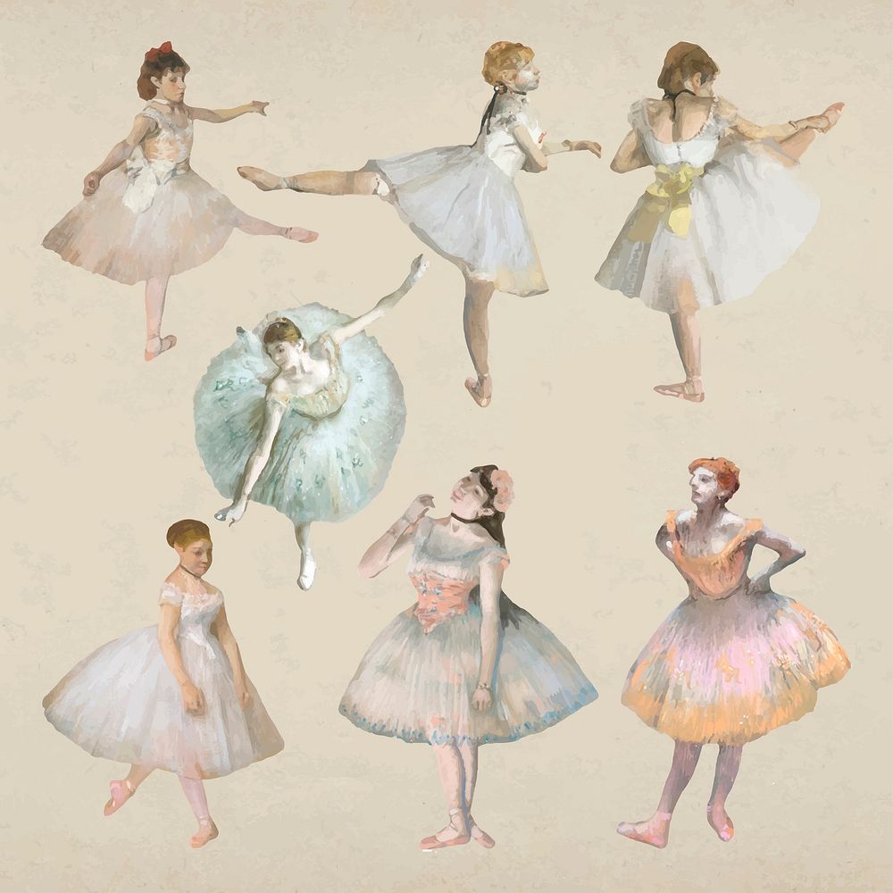 Ballet dancer vector set, remixed from the artworks of the famous French artist Edgar Degas.
