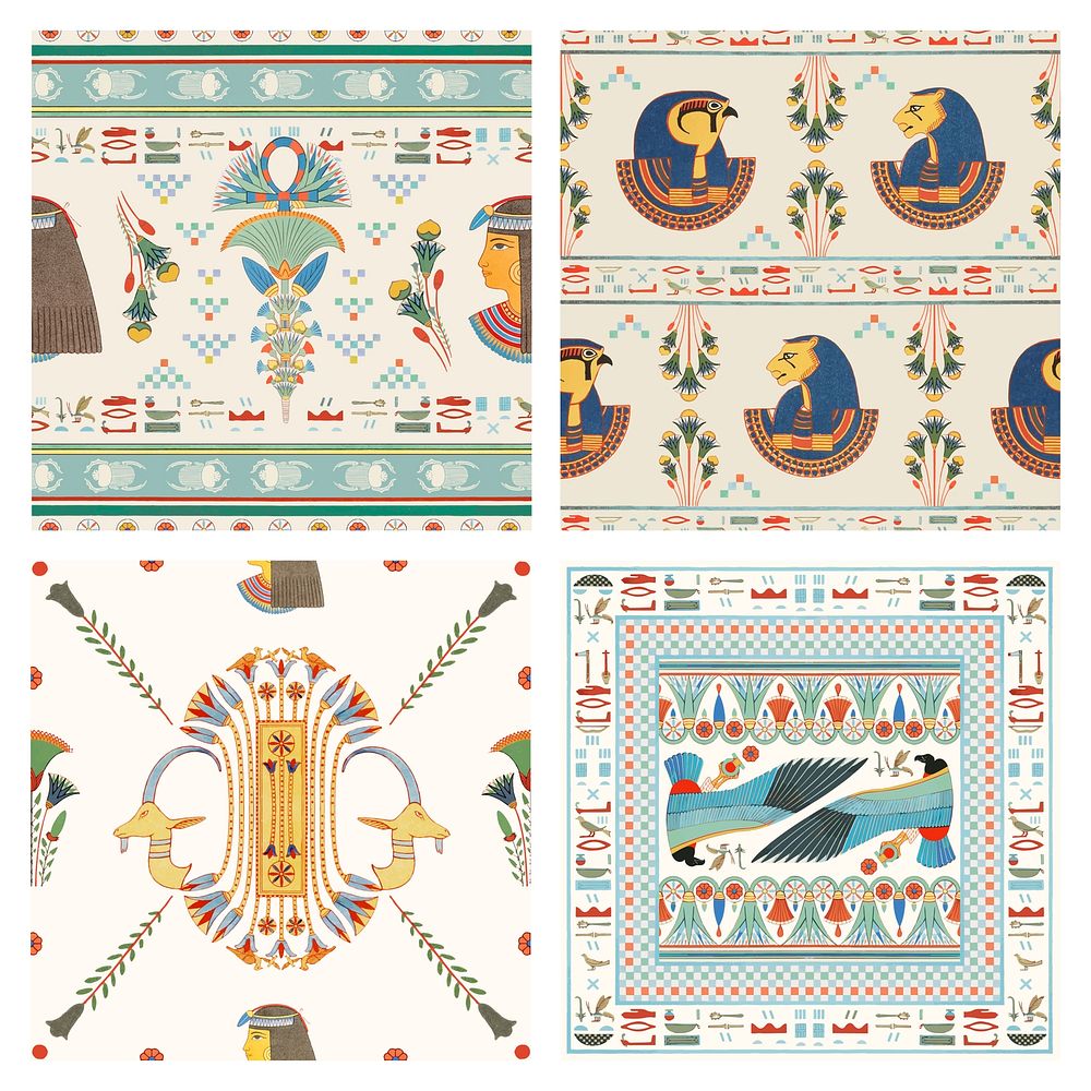 Egyptian ornamental seamless pattern background vector set