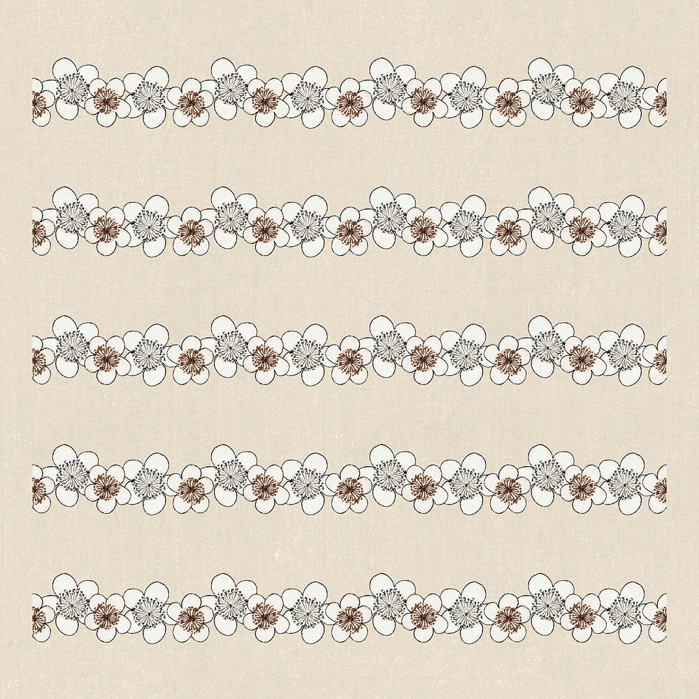 Japanese flowers pattern brush vector remix of artwork by Watanabe Seitei