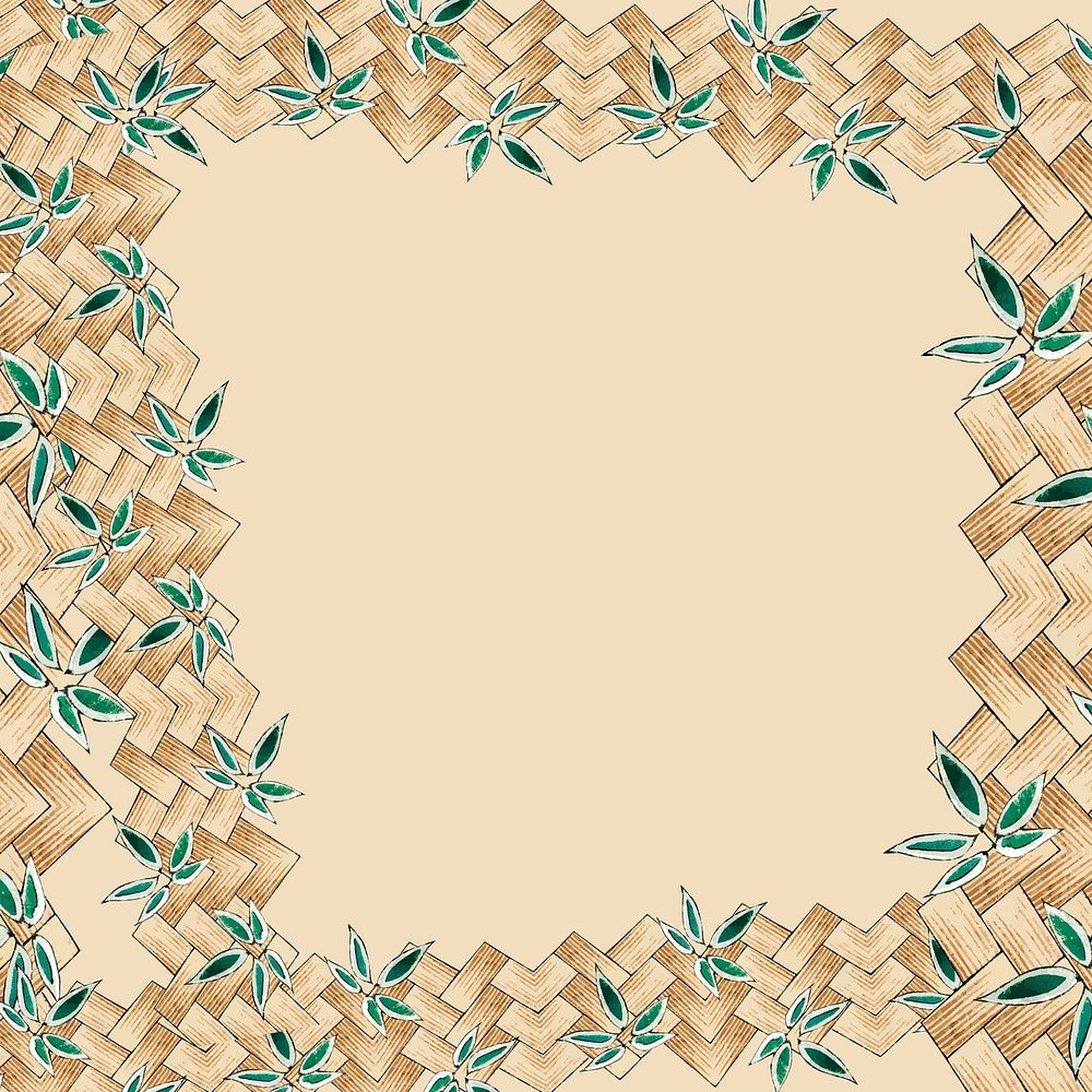 Japanese bamboo weave pattern vector frame, remix of artwork by Watanabe Seitei