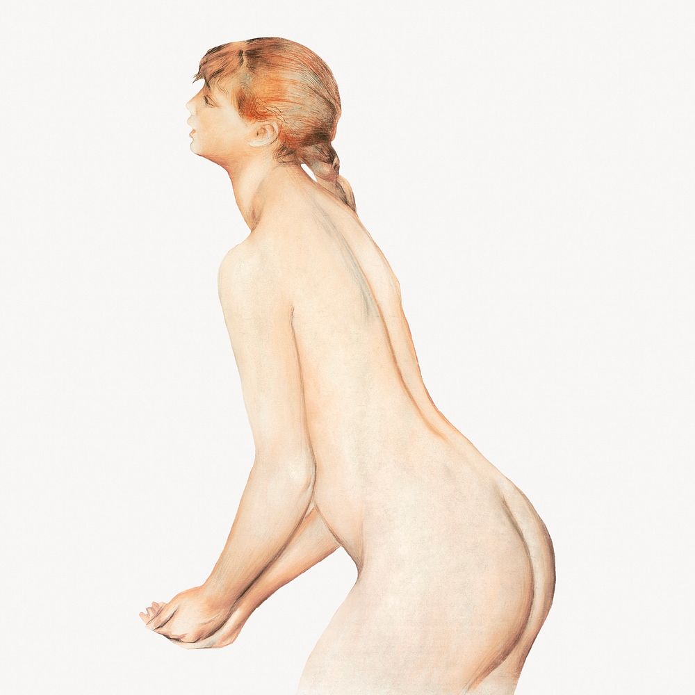 Naked woman illustration, Renoir-inspired vintage artwork, remixed by rawpixel