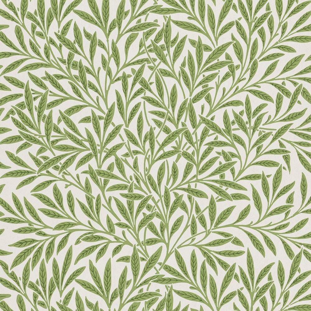 William Morris's vintage willow leaves, famous pattern wallpaper design, remix from the original artwork