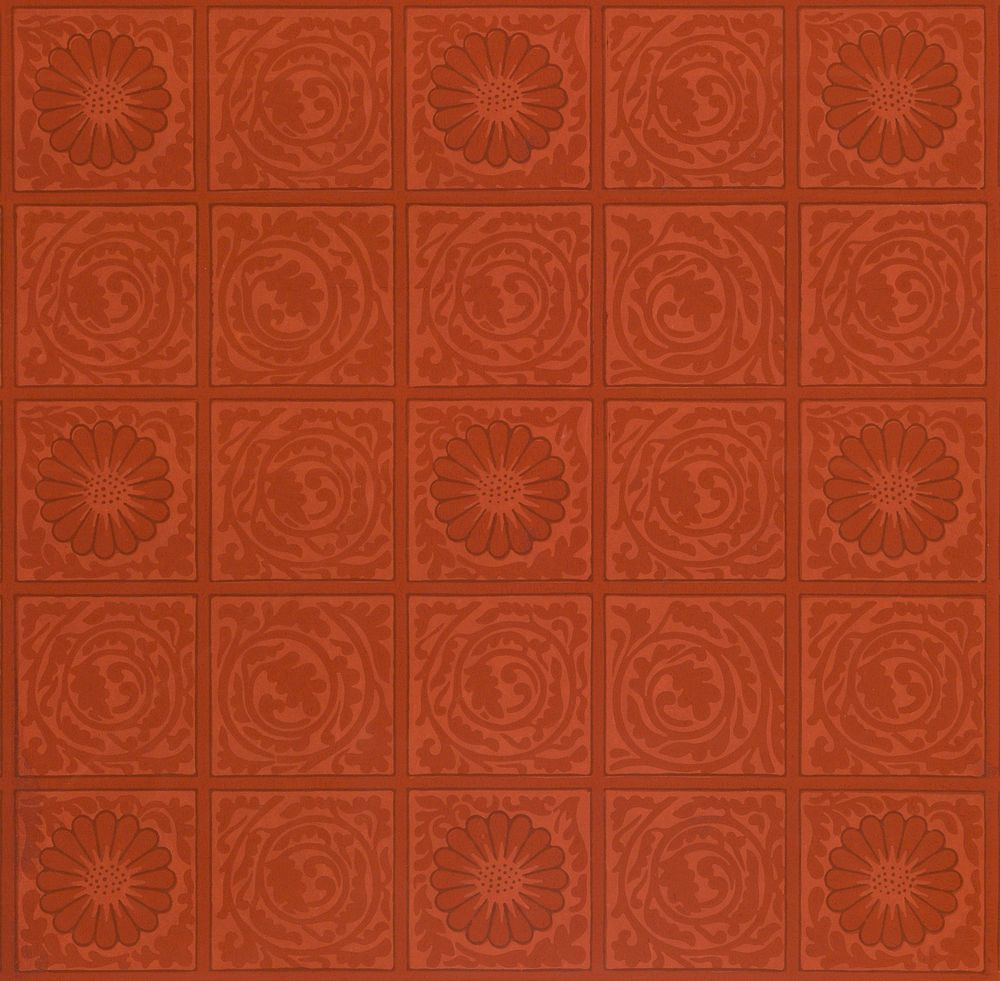 William Morris's vintage squared red flower illustration, famous pattern wallpaper design, remix from the original artwork