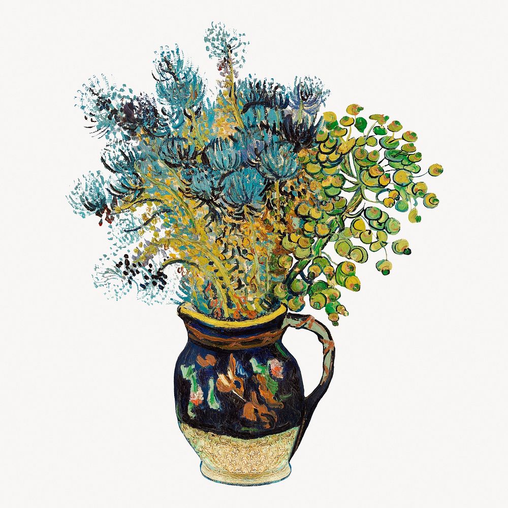 Flower illustration, van Gogh-inspired vintage artwork, remixed by rawpixel