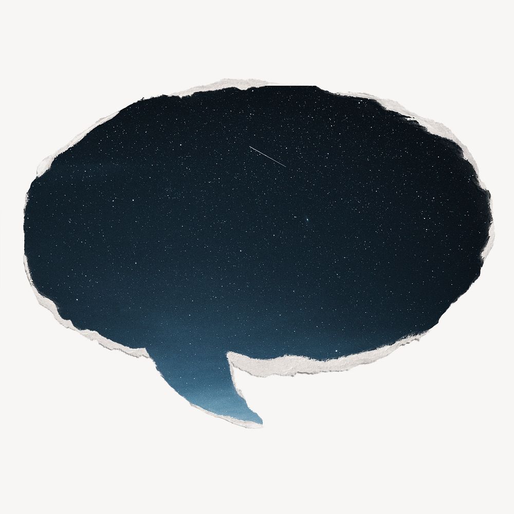 Starry sky, ripped paper speech bubble, astronomy image