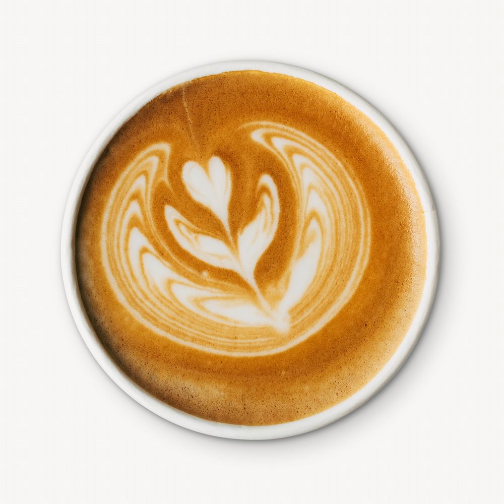 Latte art, coffee, beverage isolated image