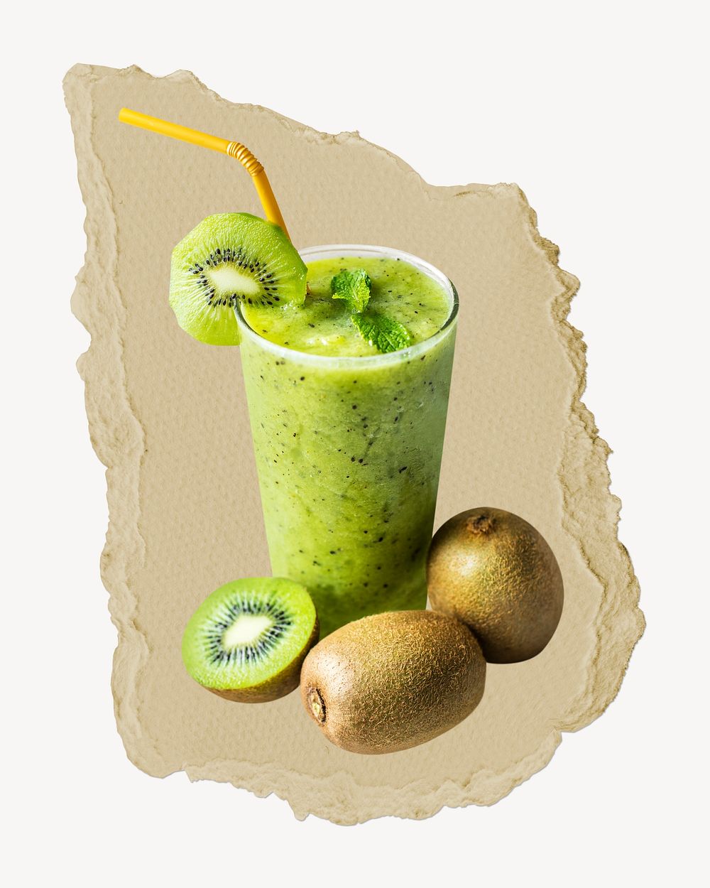 Kiwi smoothie ripped paper, healthy drinks graphic