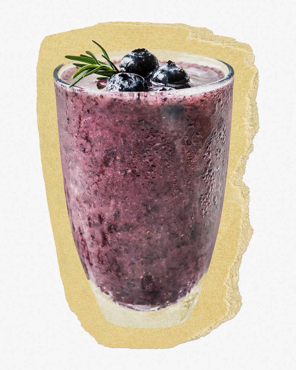 Blueberry smoothie ripped paper, healthy drinks graphic