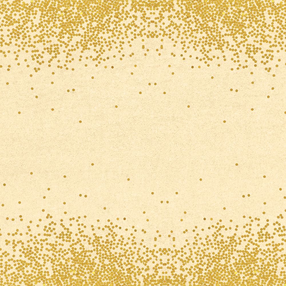 Shimmering gold confetti frame on a beige background 
