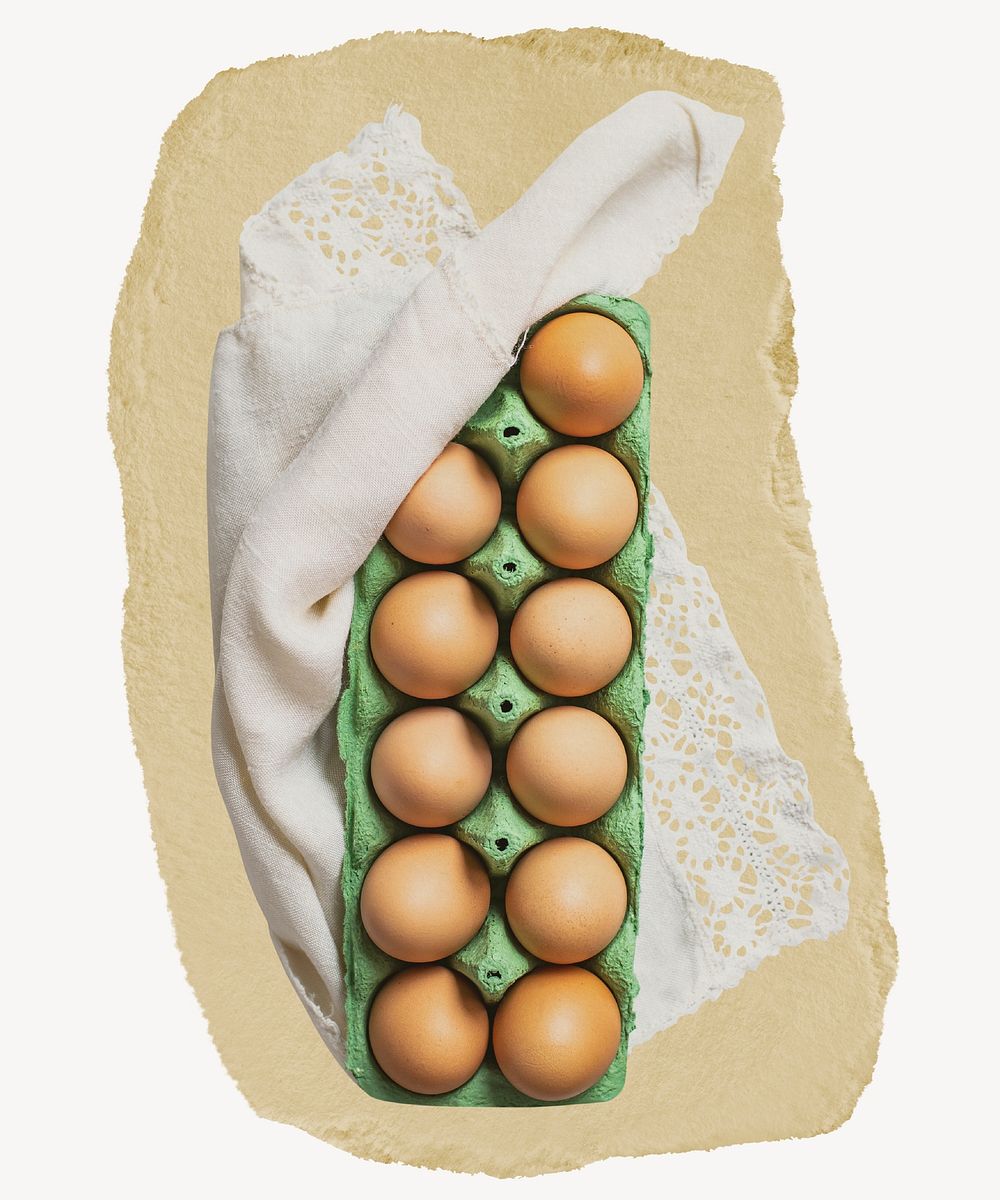 Egg carton, ripped paper collage element