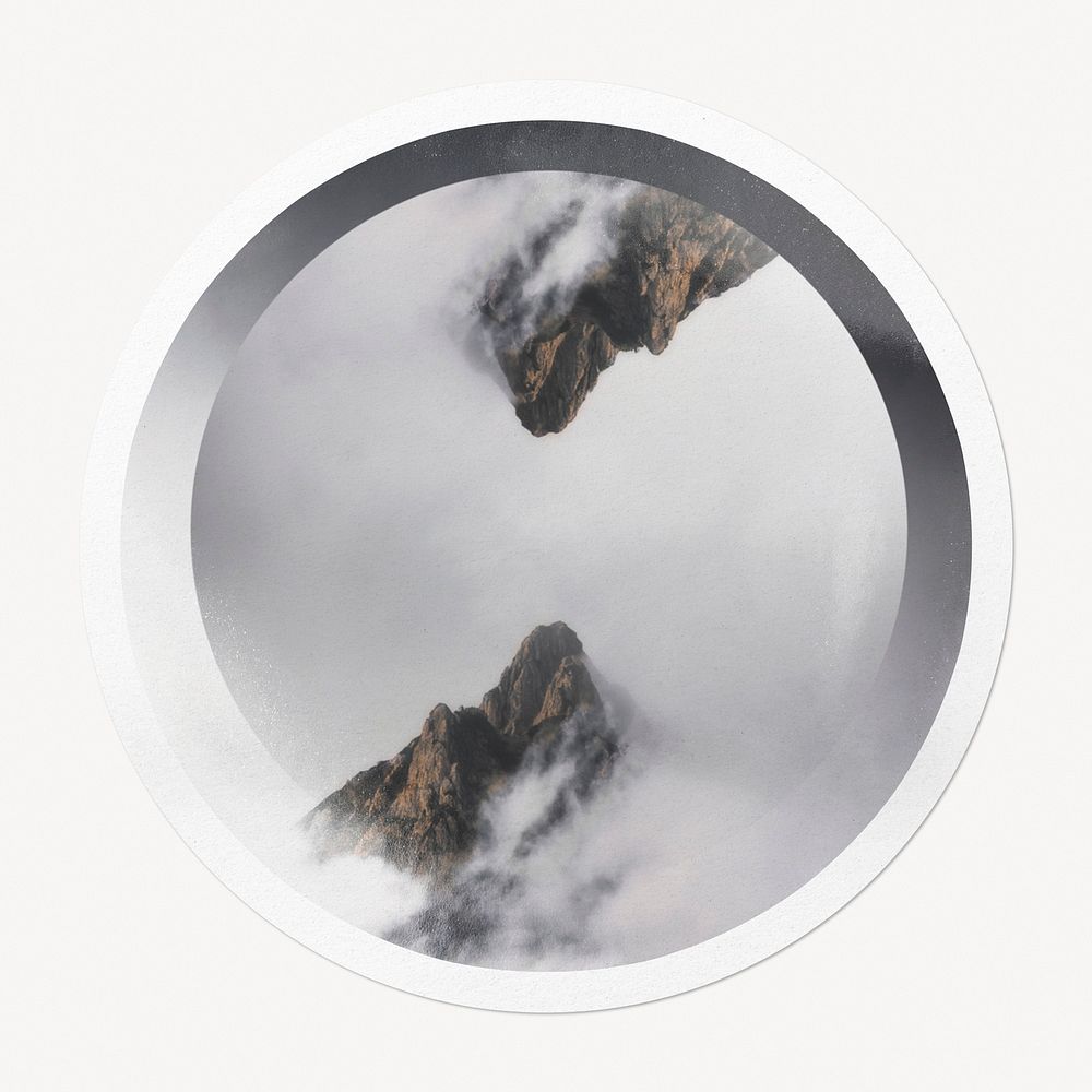 Foggy mountain peaks in circle frame, nature image