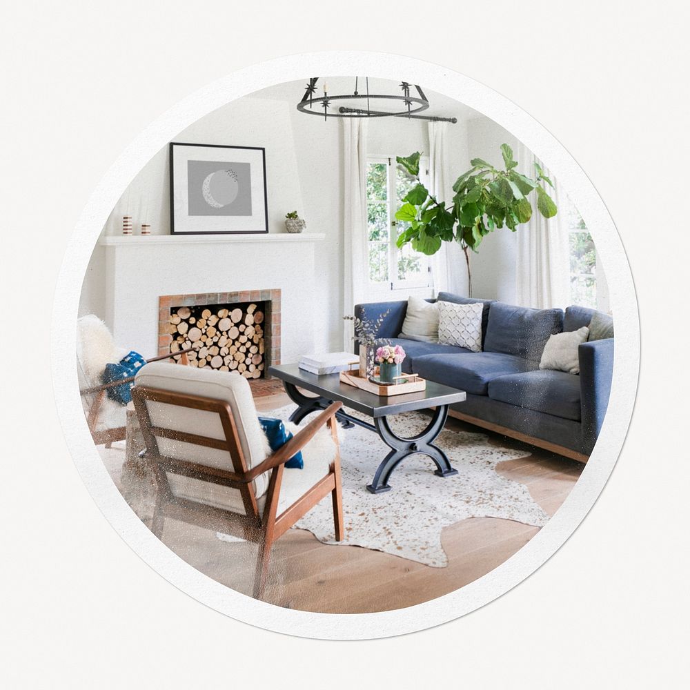 Cozy living room in circle frame, interior image