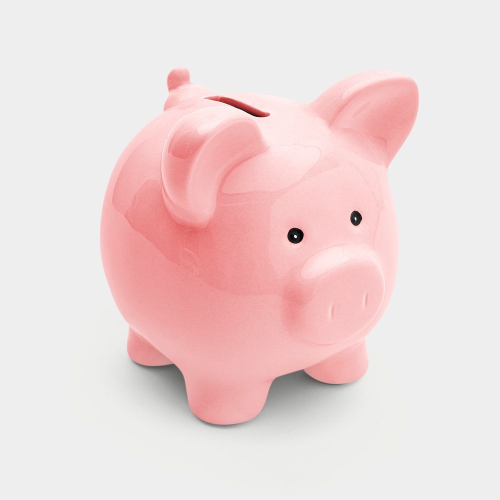 Pink piggy bank sticker on a gray background 