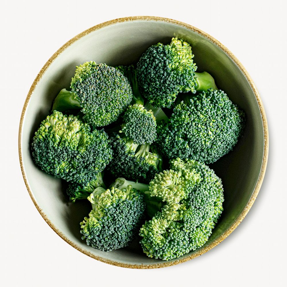 Broccoli bowl, vegetable, healthy food isolated image