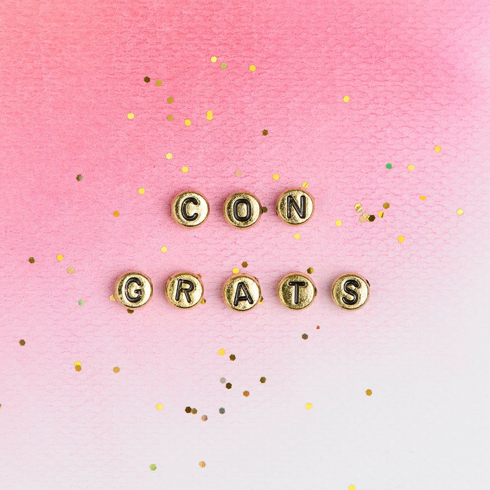 Gold Congrats beads text typography on pink