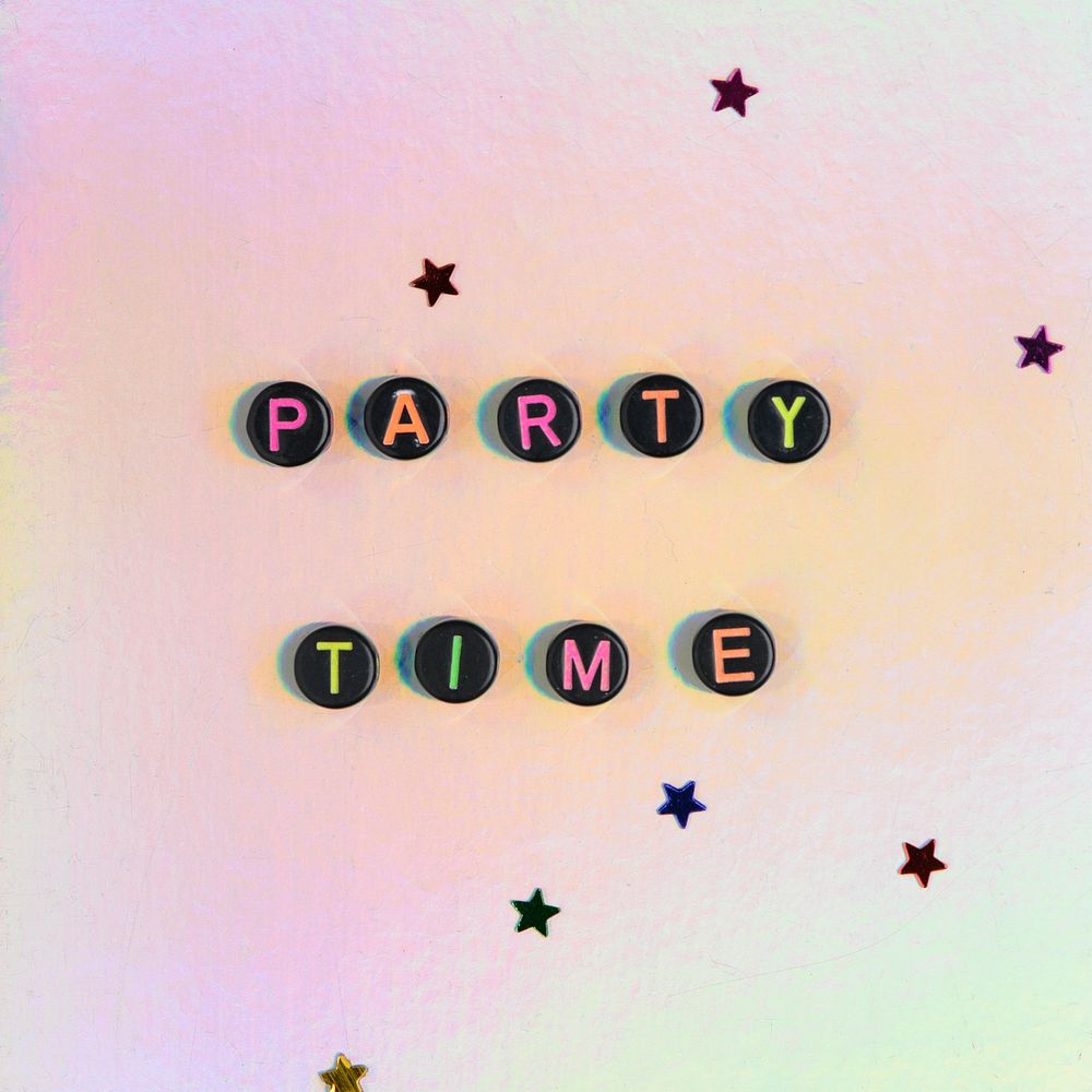 PARTY TIME beads text typography on pastel