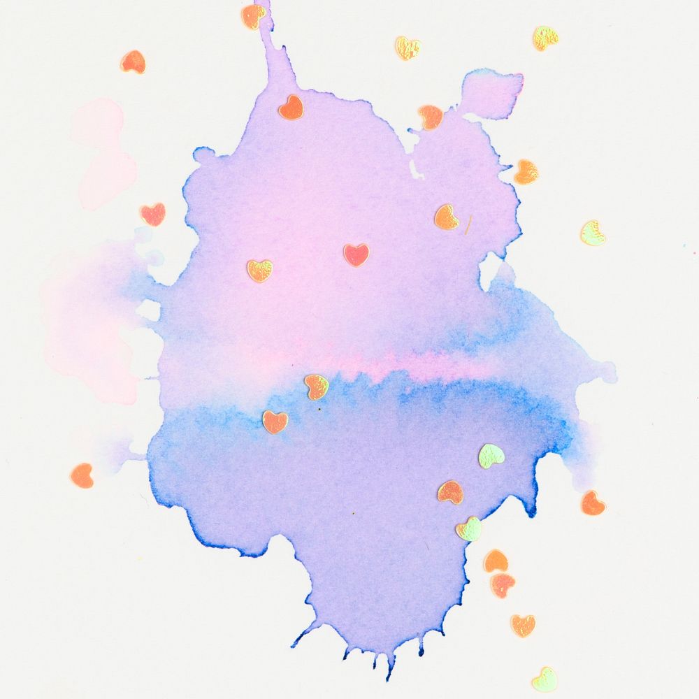 Heart confetti purple watercolor background