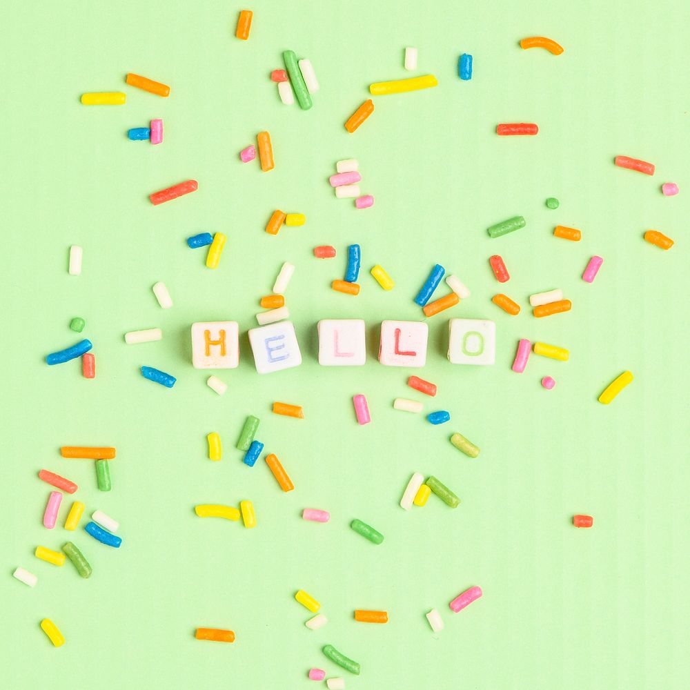 HELLO beads word typography on sprinkles background
