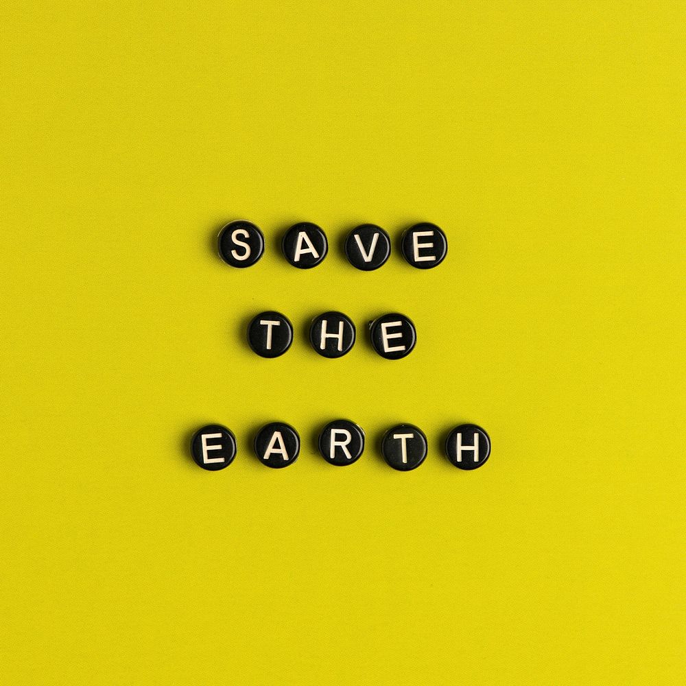 SAVE THE EARTH beads word typography on yellow