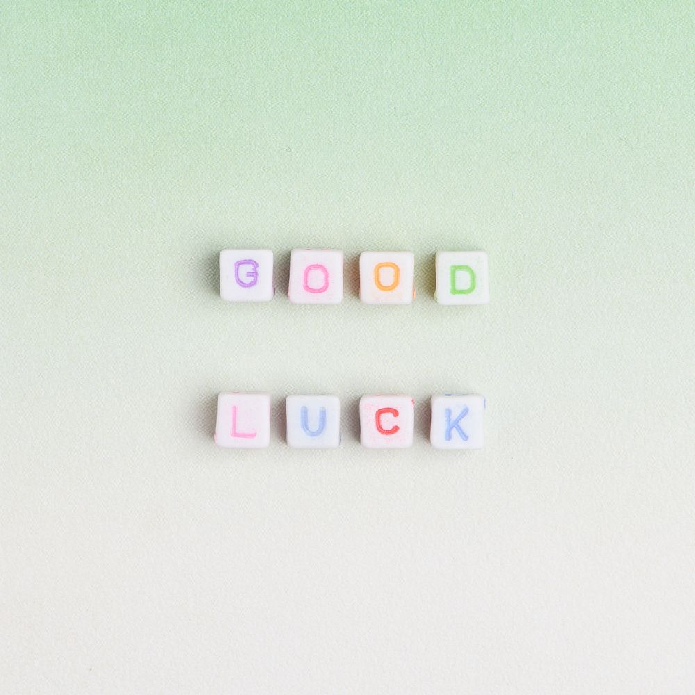 GOOD LUCK beads text typography on green