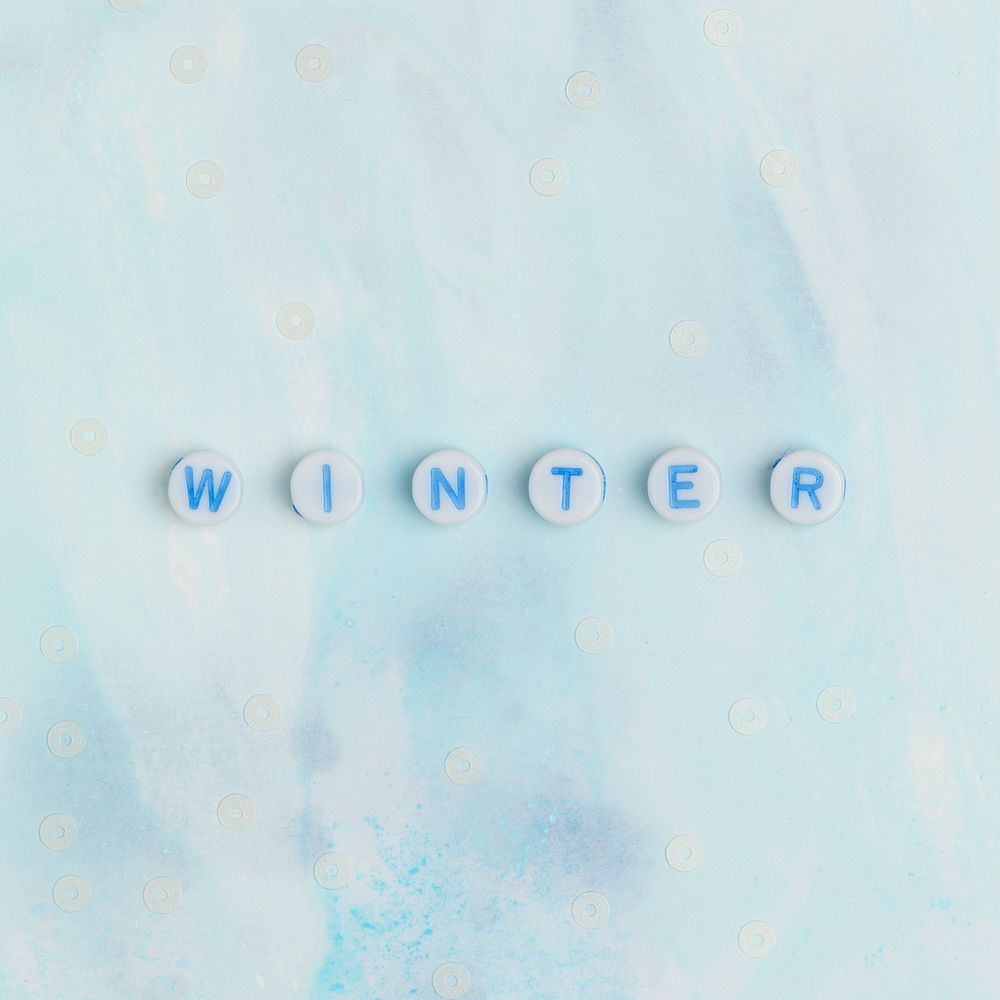 WINTER word beads lettering on blue