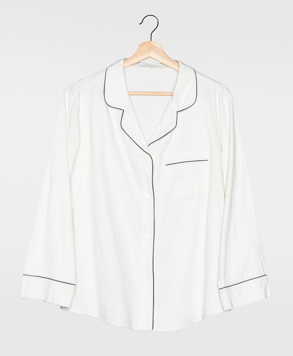White pajama shirt front view simple nightwear apparel