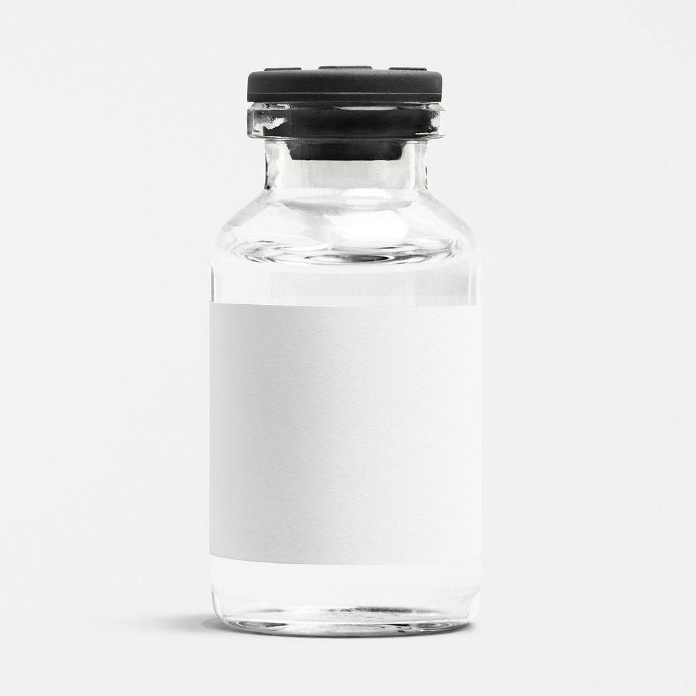 Medical glass vial with blank white label