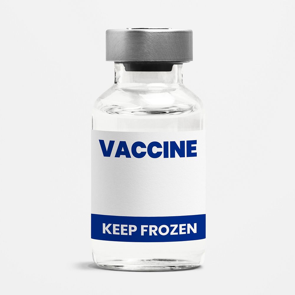 Vaccine injection bottle label mockup with keep frozen storage condition psd