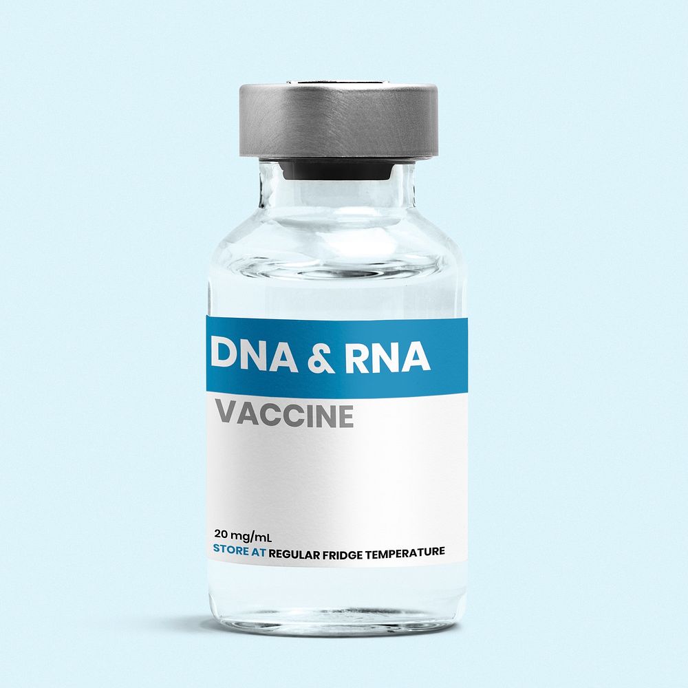 Injection glass vial label mockup psd for DNA&RNA vaccine