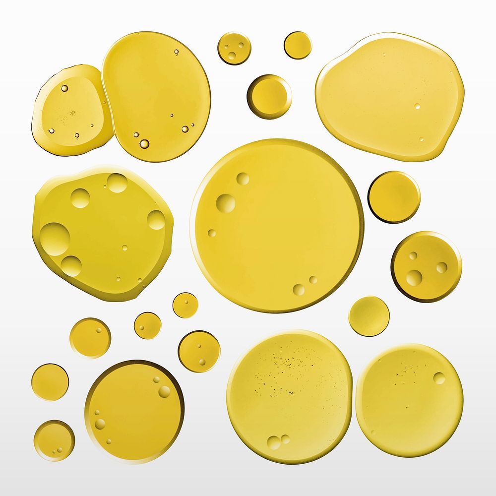 Yellow oil liquid bubble macro vector cosmetic product set