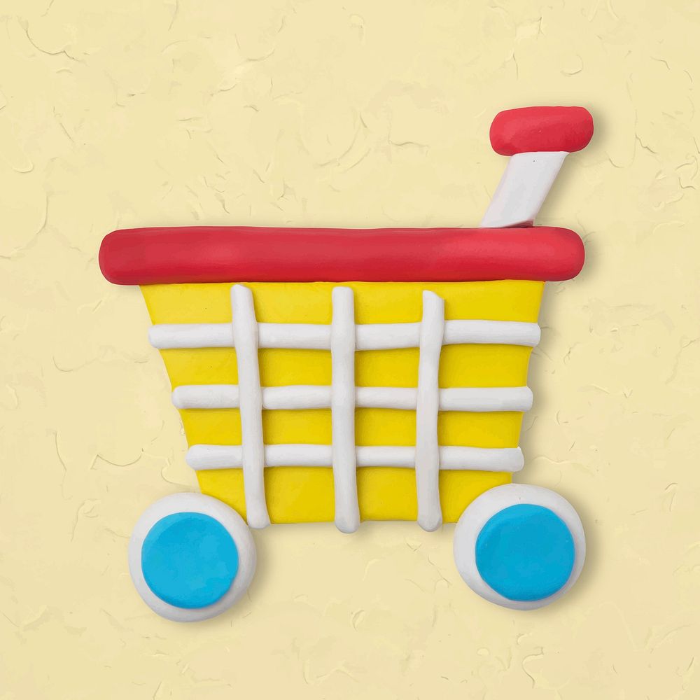 Shopping cart clay icon vector cute handmade marketing creative craft graphic
