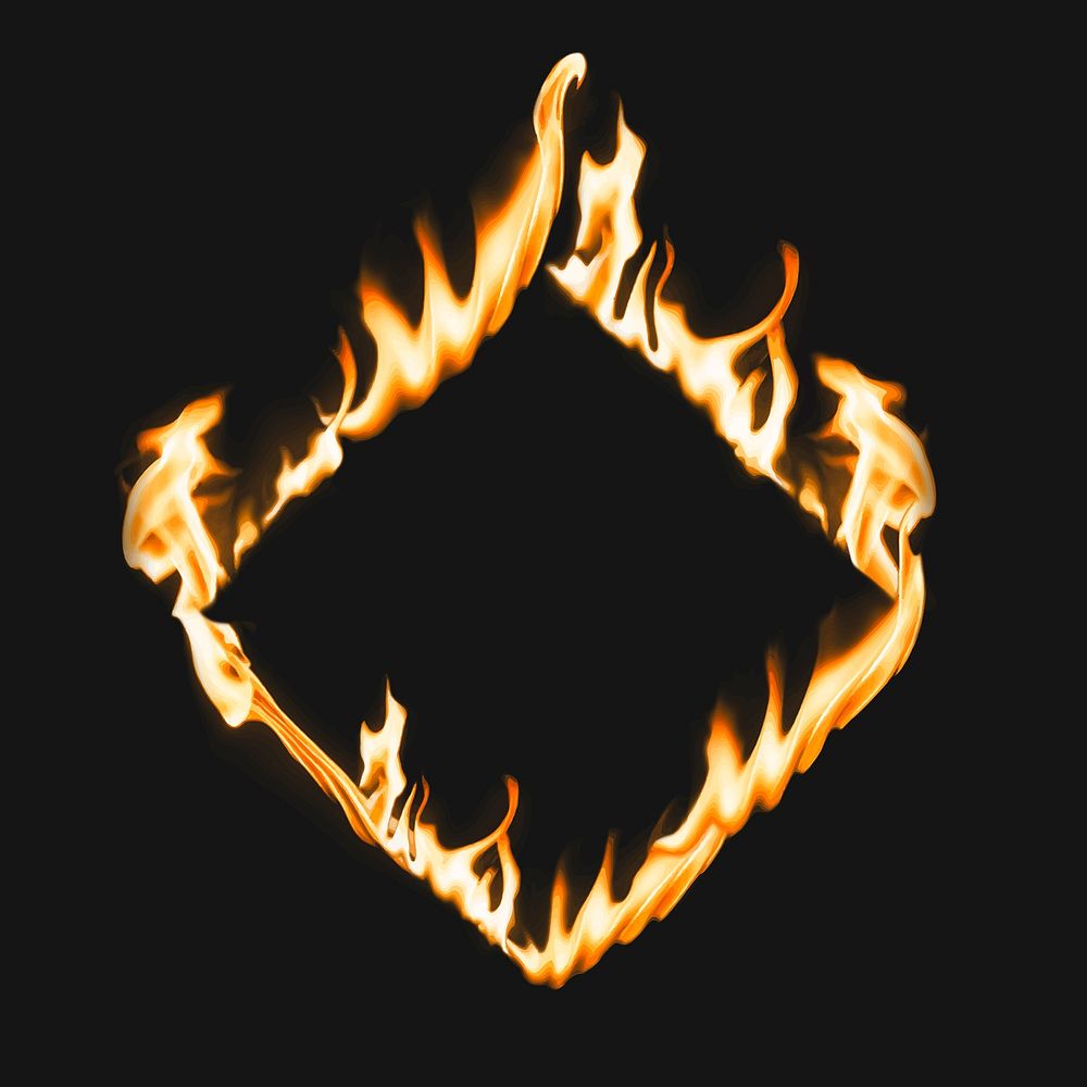 Flame frame, square shape, realistic burning fire vector