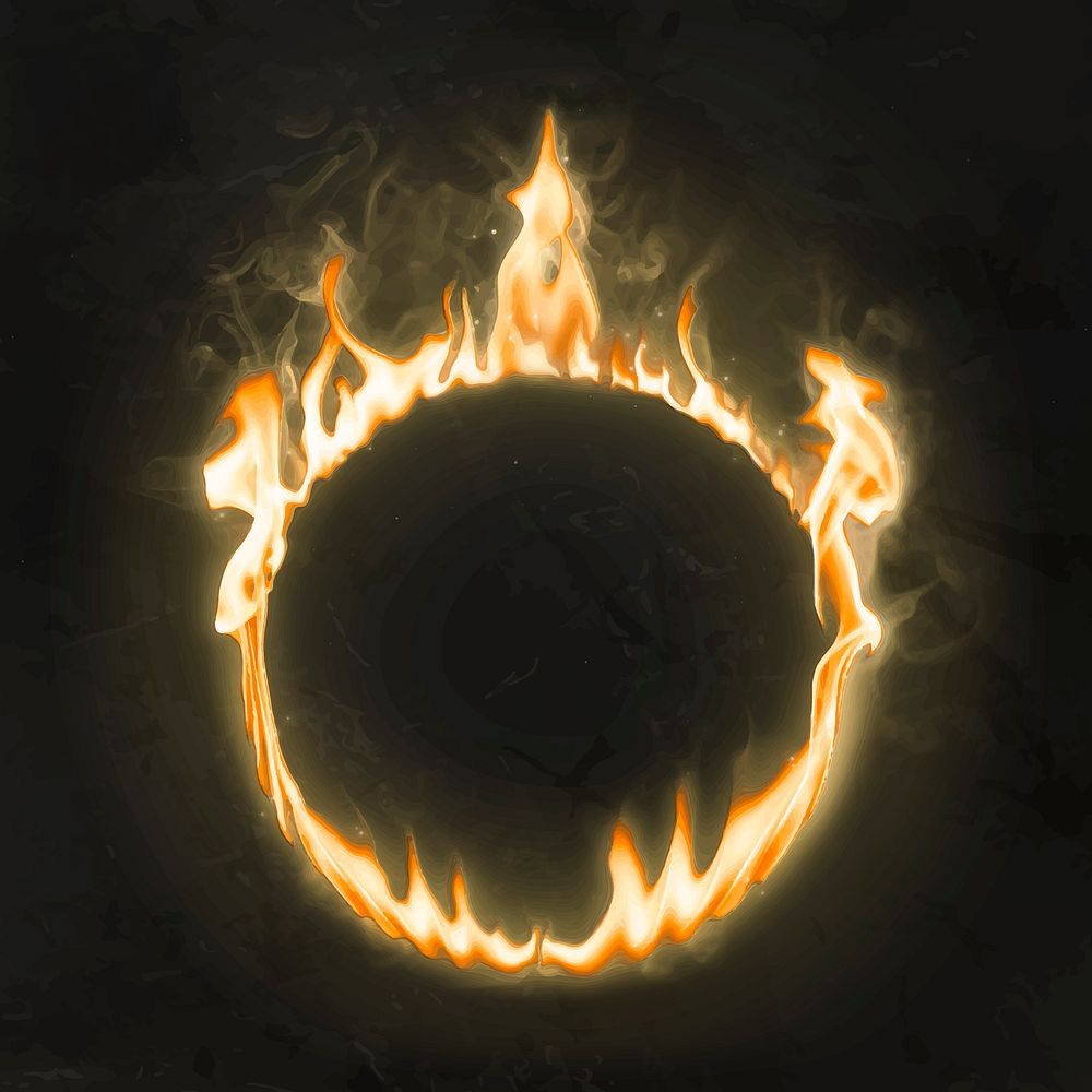 Flame frame, circle shape, realistic burning fire vector