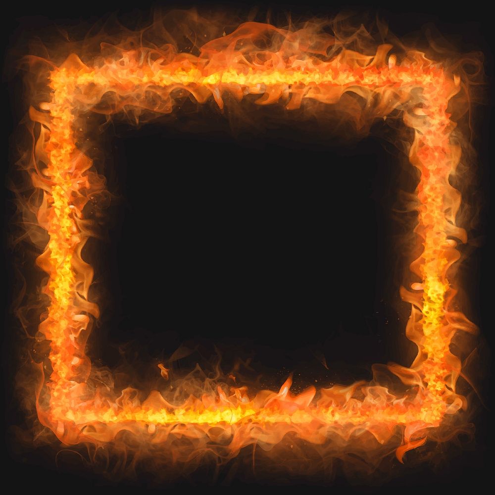 Flame frame, square shape, realistic burning fire vector