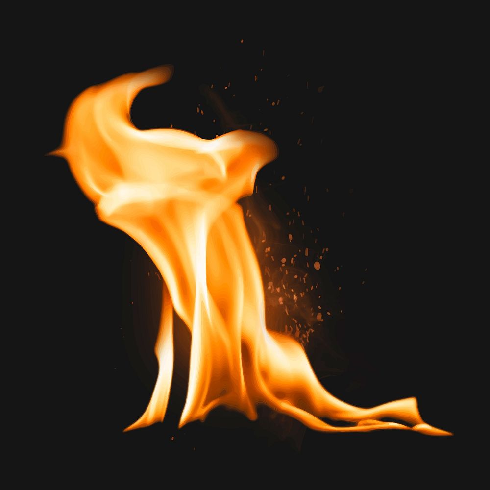 Flame sticker, realistic torch fire image vector