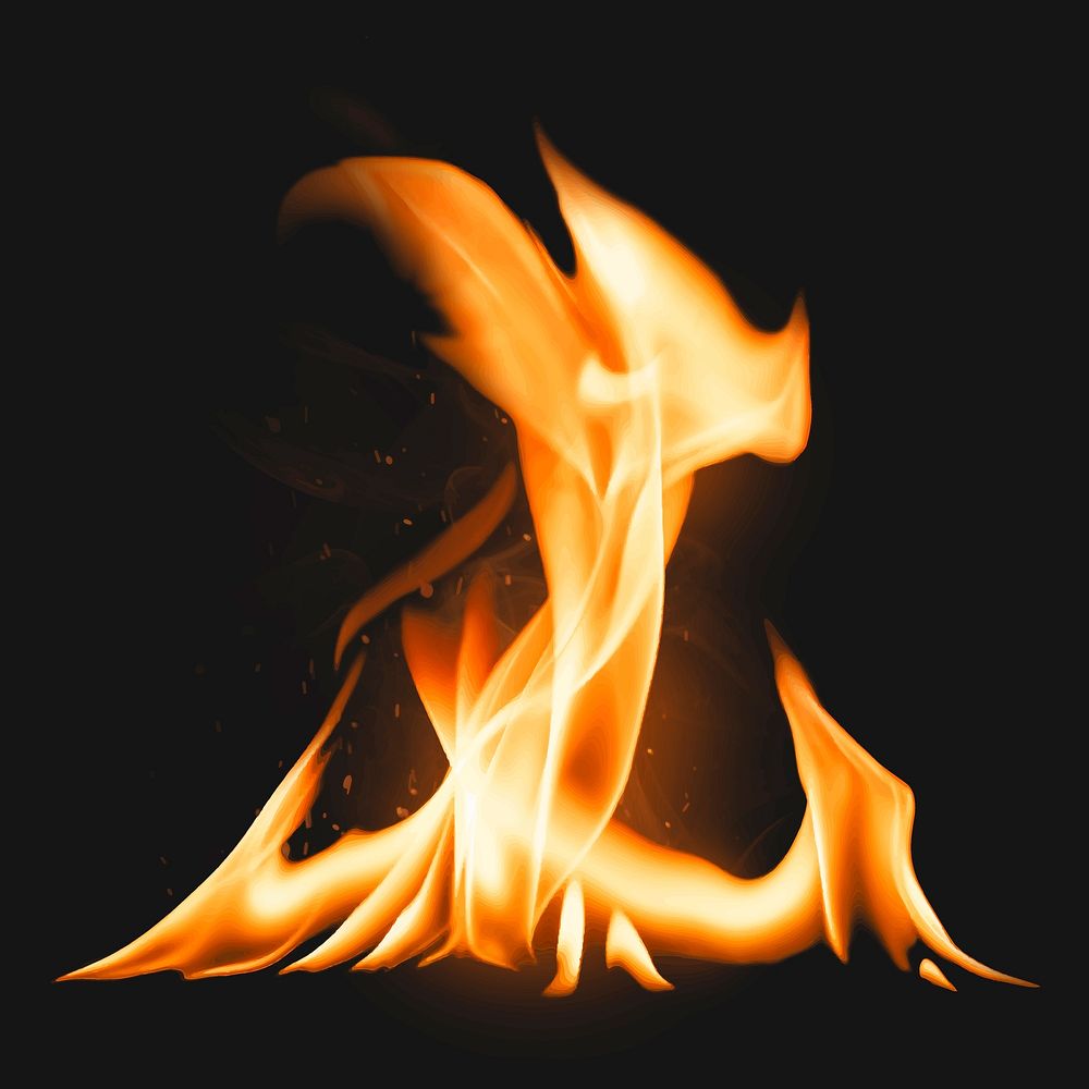 Campfire flame sticker, realistic burning fire image vector