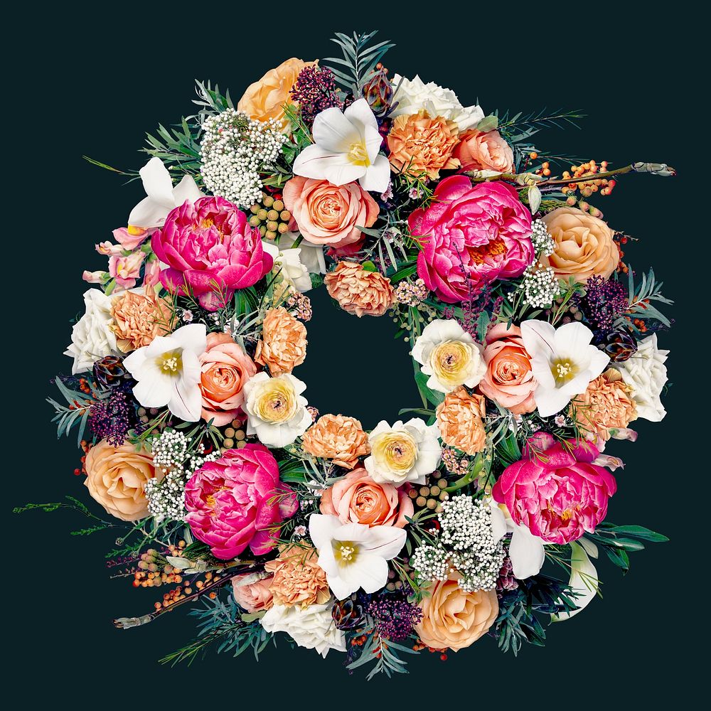 Flower wreath, collage element psd