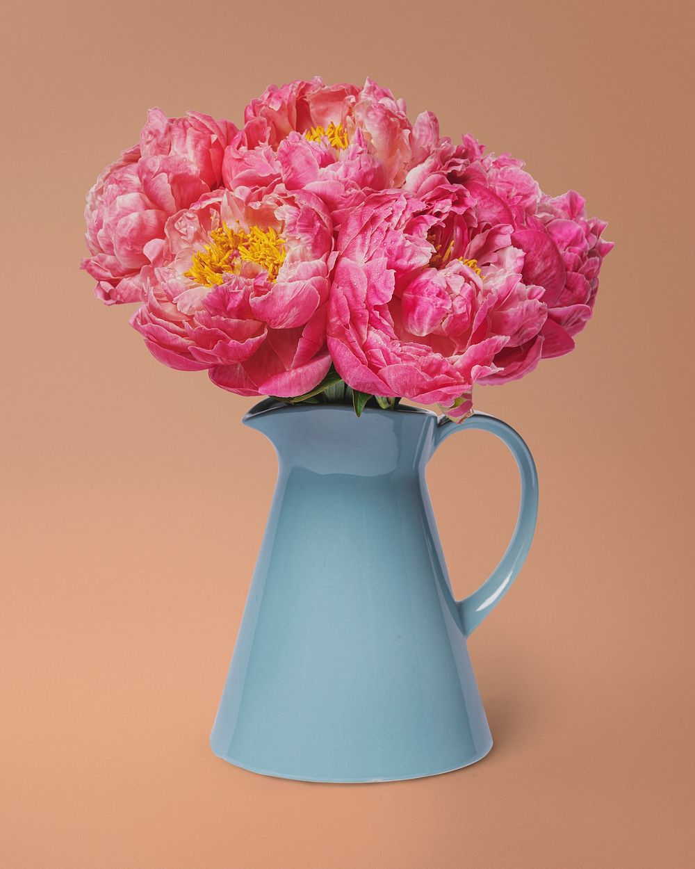 Pink peonies in blue vase, isolated object design psd