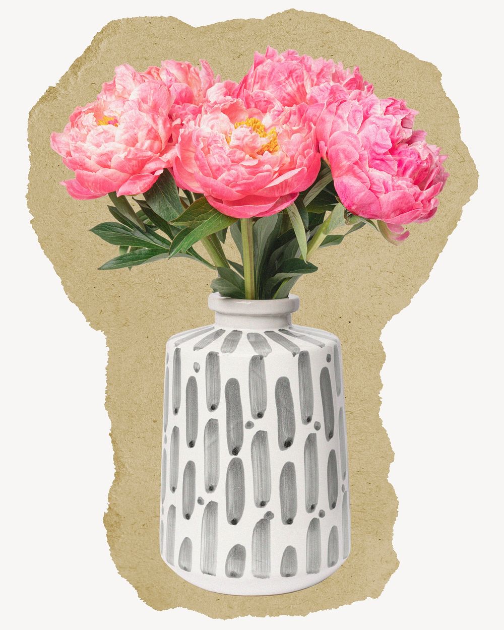 Flower vase, ripped paper collage element