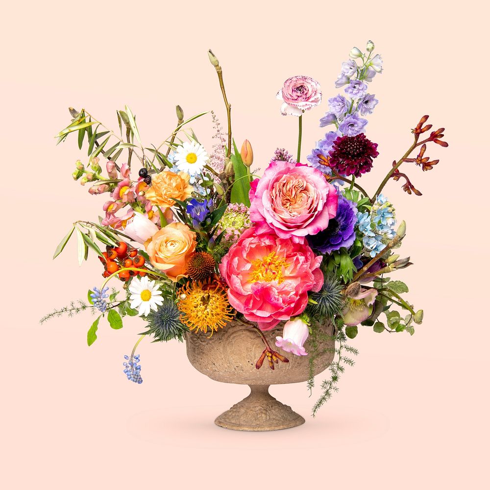 Colorful flower arrangement, collage element psd
