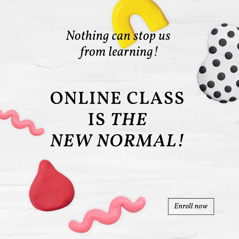 Online class education template vector plasticine clay patterned social media ad