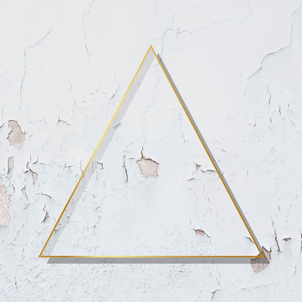 Triangle  gold frame on weathered white paint textured background vector