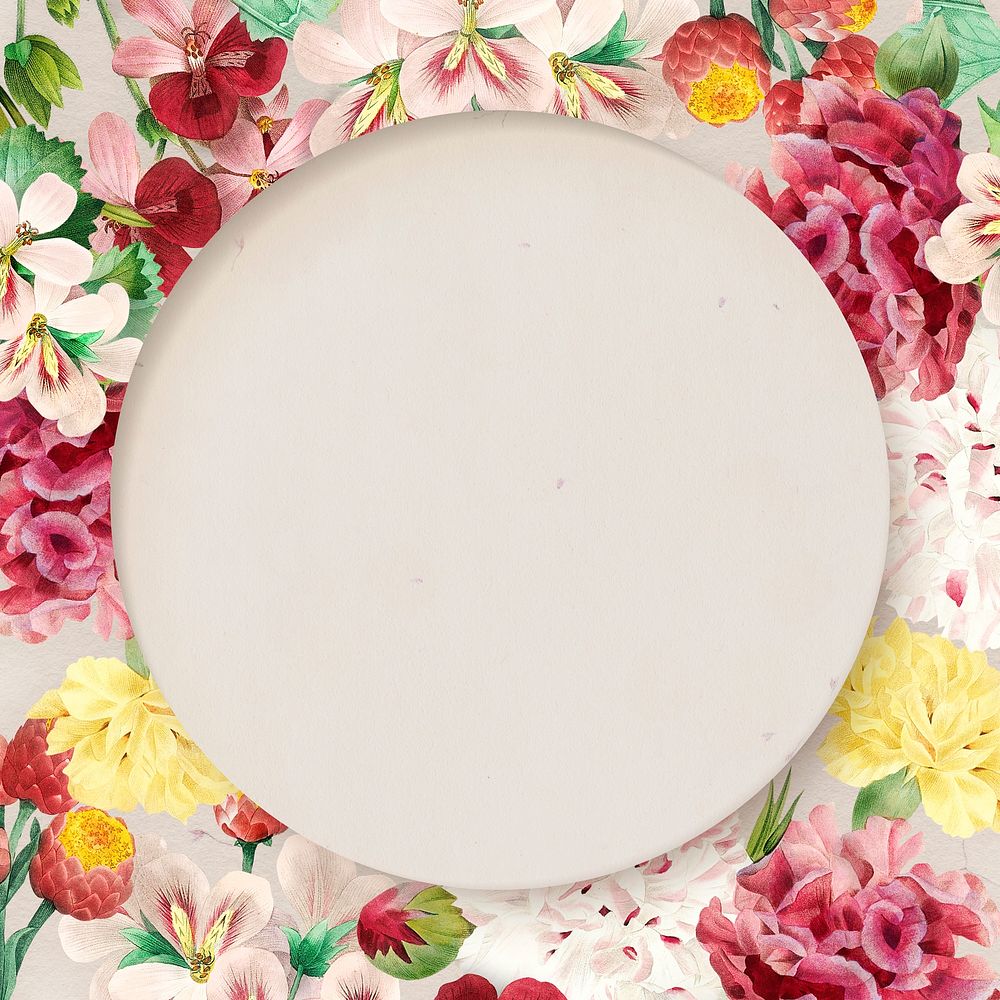 Colorful round floral frame social ads template