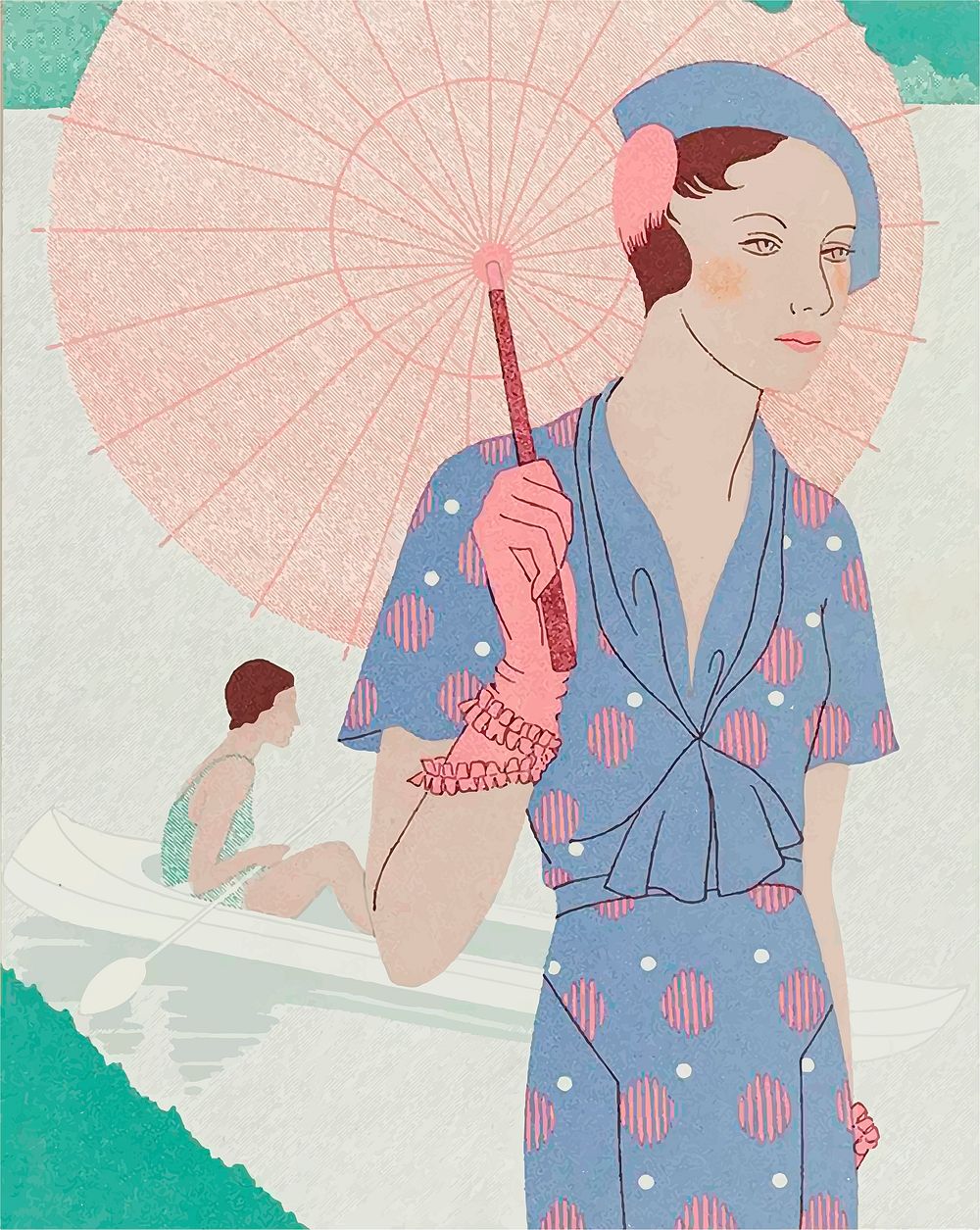 Fashionable young woman in the summer by M. Renaud. Digitally enhanced and vectorized by rawpixel.