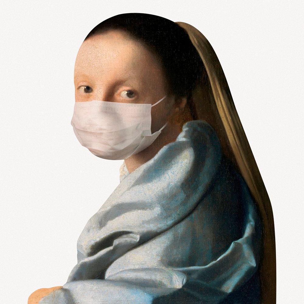 Vermeer's young girl wearing mask collage element, vintage illustration psd