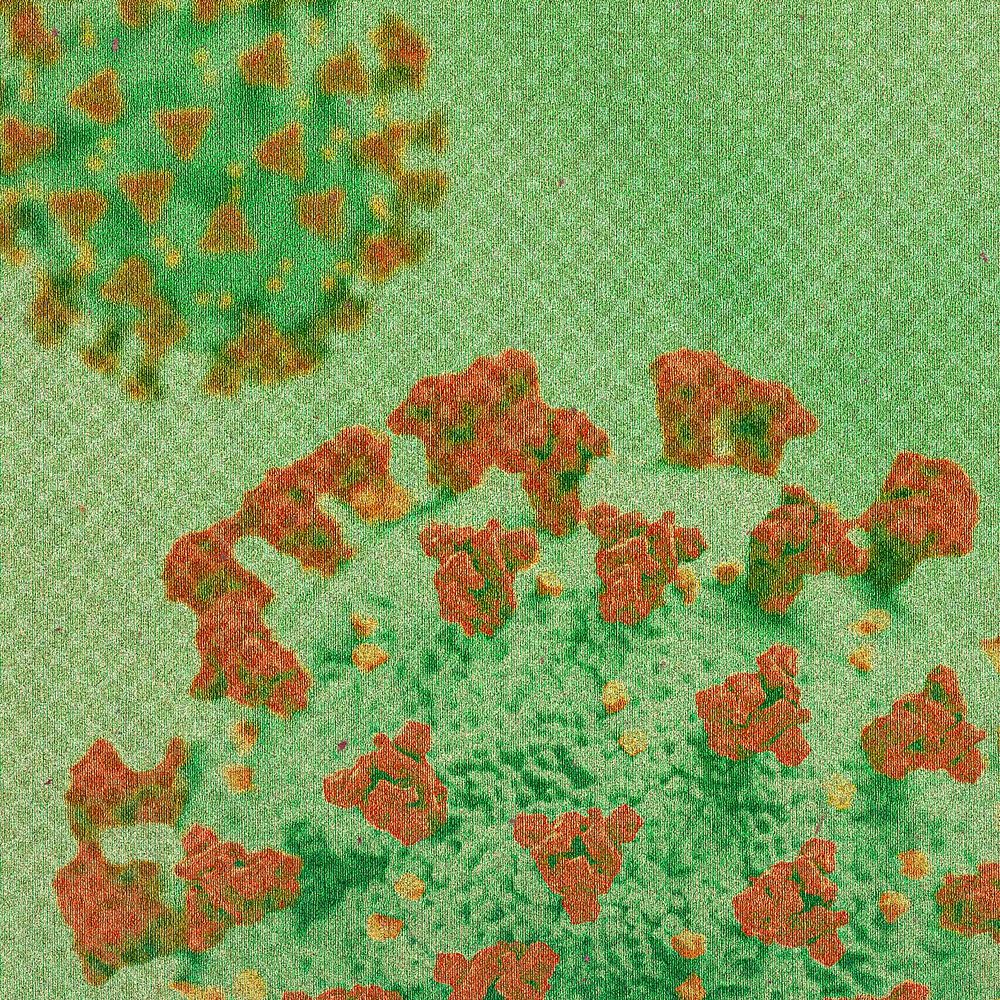 Coronavirus under a microscope on a green background illustration