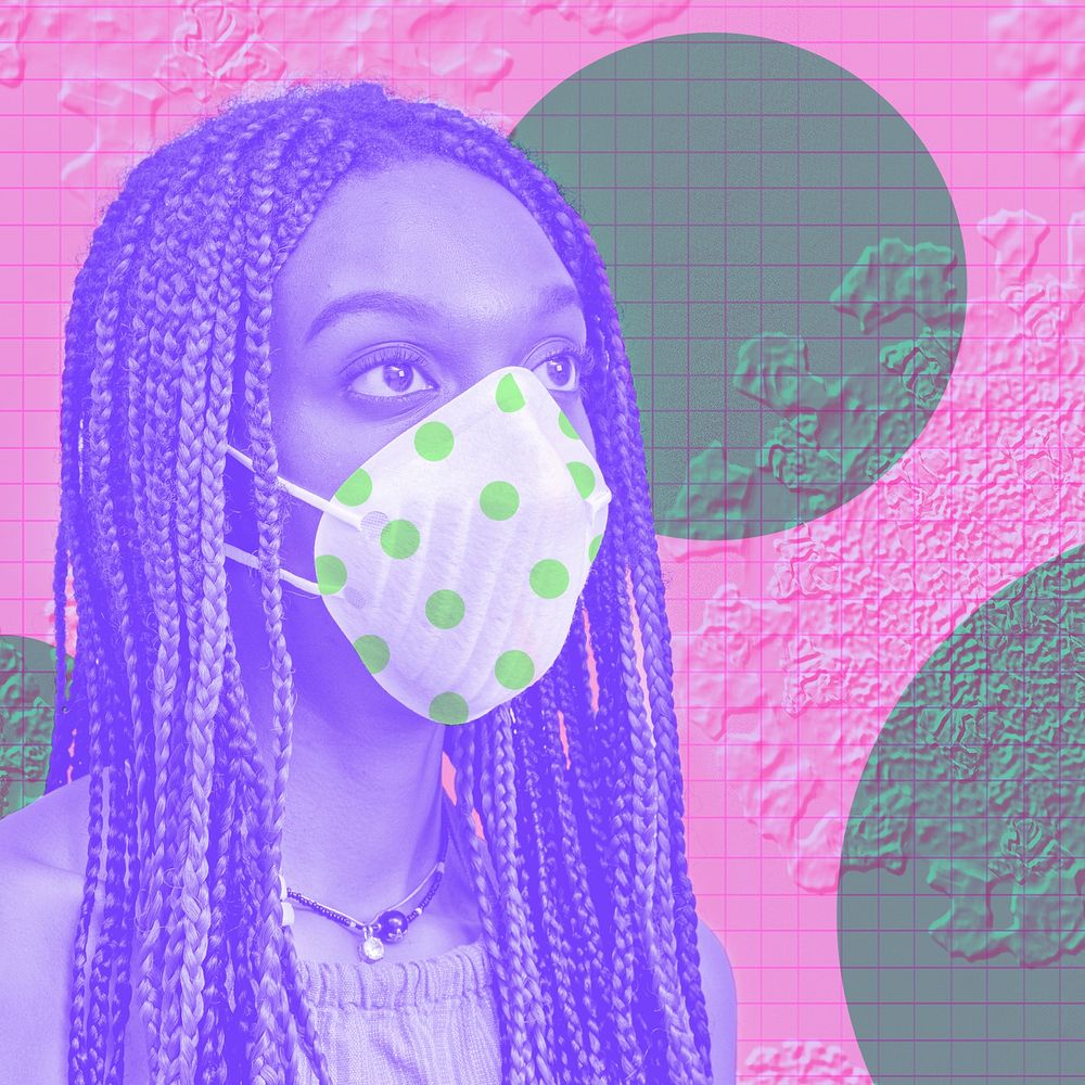 Woman wearing a face mask to prevent coronavirus infection background