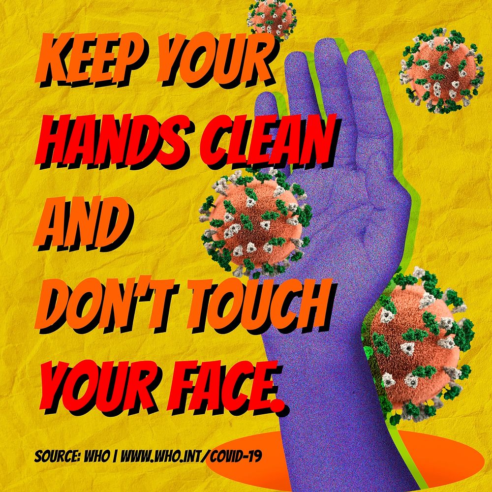 Keep your hands clean and don't touch your face during COVID-19 background source WHO vector