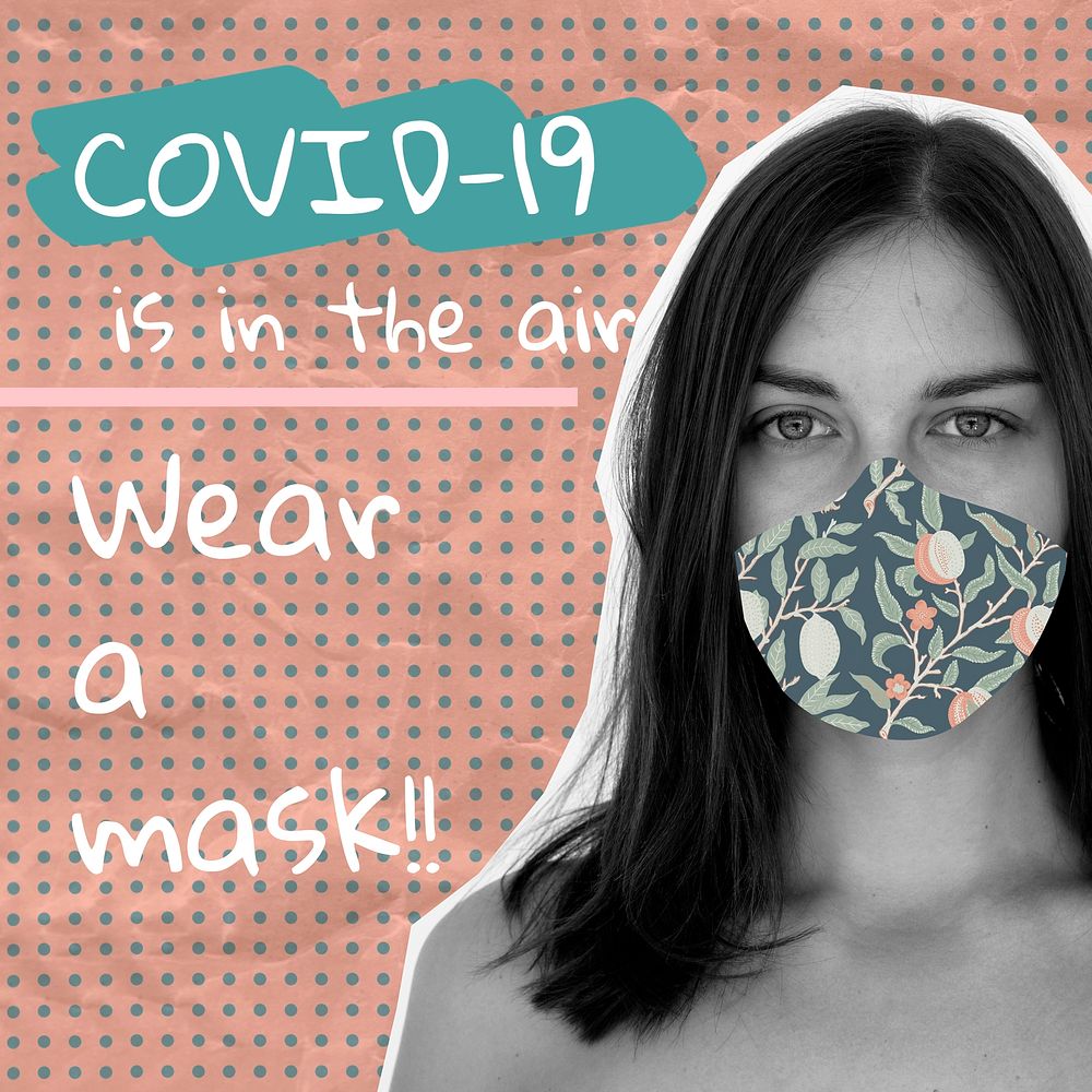 COVID-19 is in the air, wear a mask social template vector